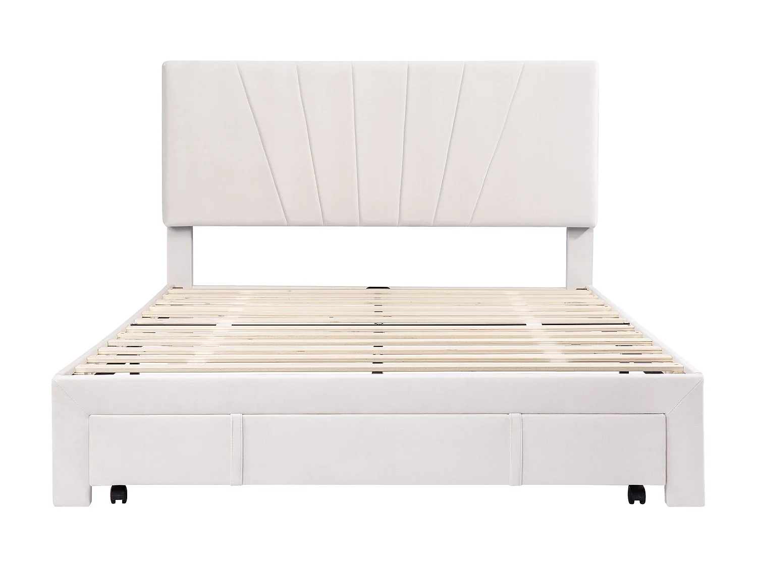 Lit avec tête de lit réglable - 140 x 200 cm - grand tiroir - velours - coloris naturel