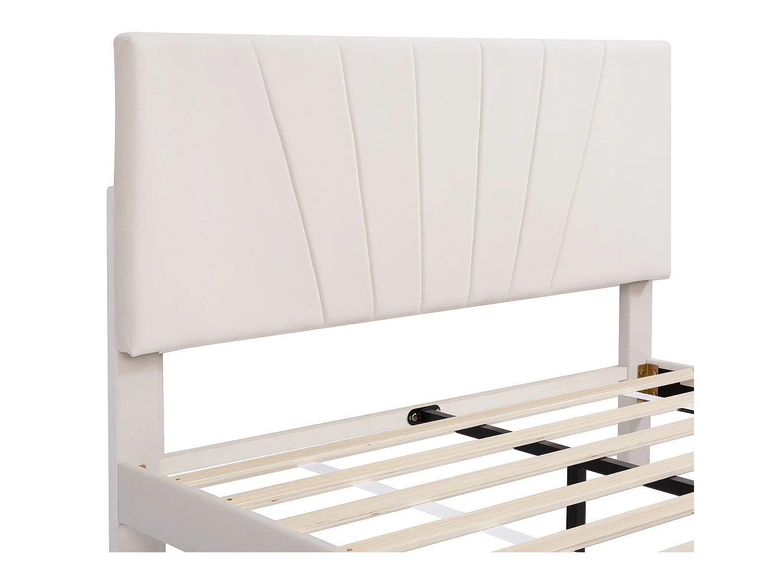 Lit avec tête de lit réglable - 140 x 200 cm - grand tiroir - velours - coloris naturel