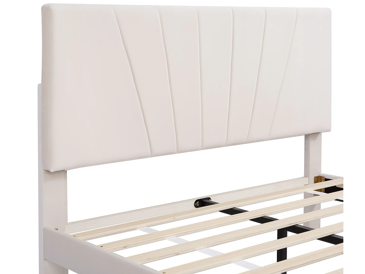 Lit avec tête de lit réglable - 140 x 200 cm - grand tiroir - velours - coloris naturel