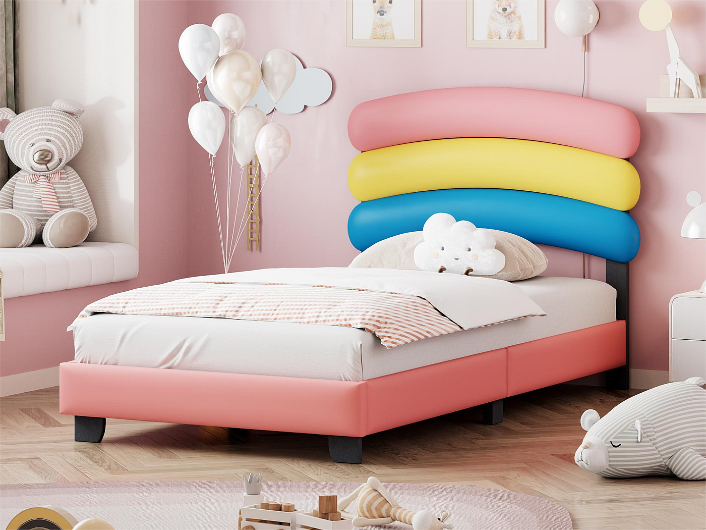 Lit avec tête de lit arc-en-ciel - 90 x 200 cm - cuir PU - sommier