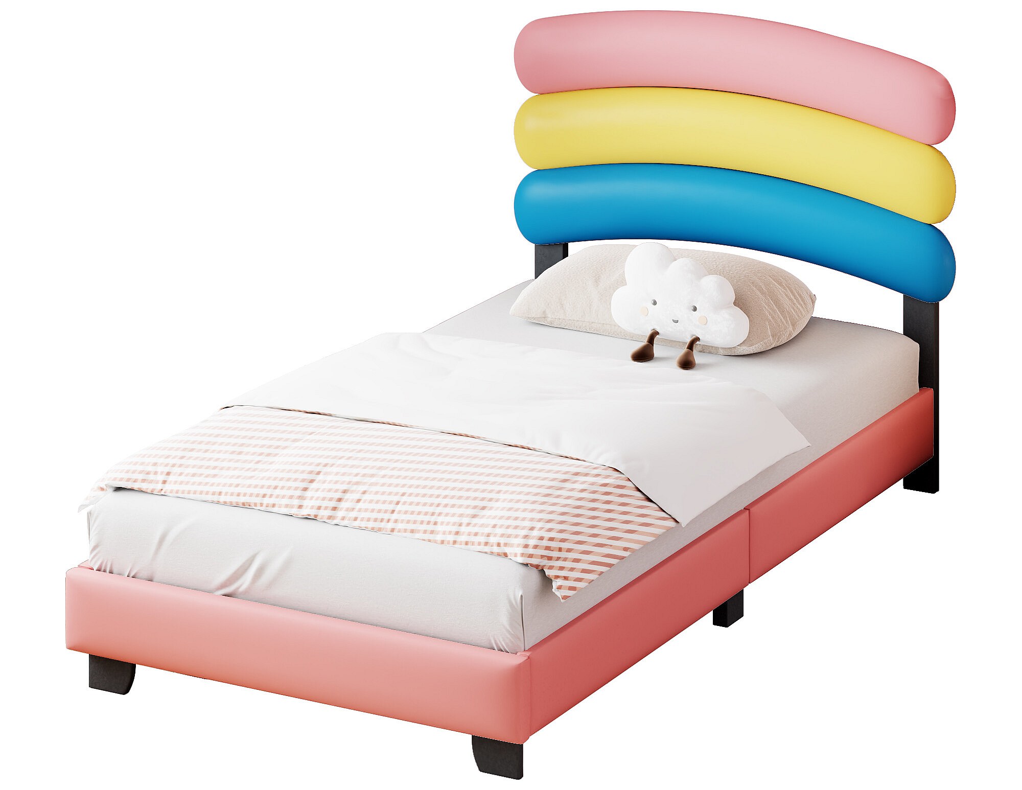 Lit avec tête de lit arc-en-ciel - 90 x 200 cm - cuir PU - sommier