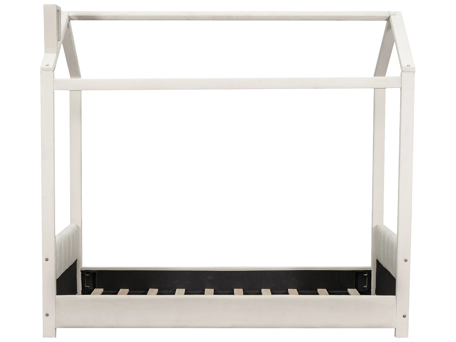 Hochbett mit Kopfteil 90 x 200 cm – mit Samt gepolstert – für Kinder – Farbe Beige