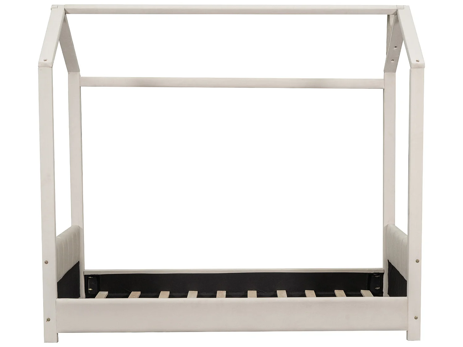 Hochbett mit Kopfteil 90 x 200 cm – mit Samt gepolstert – für Kinder – Farbe Beige