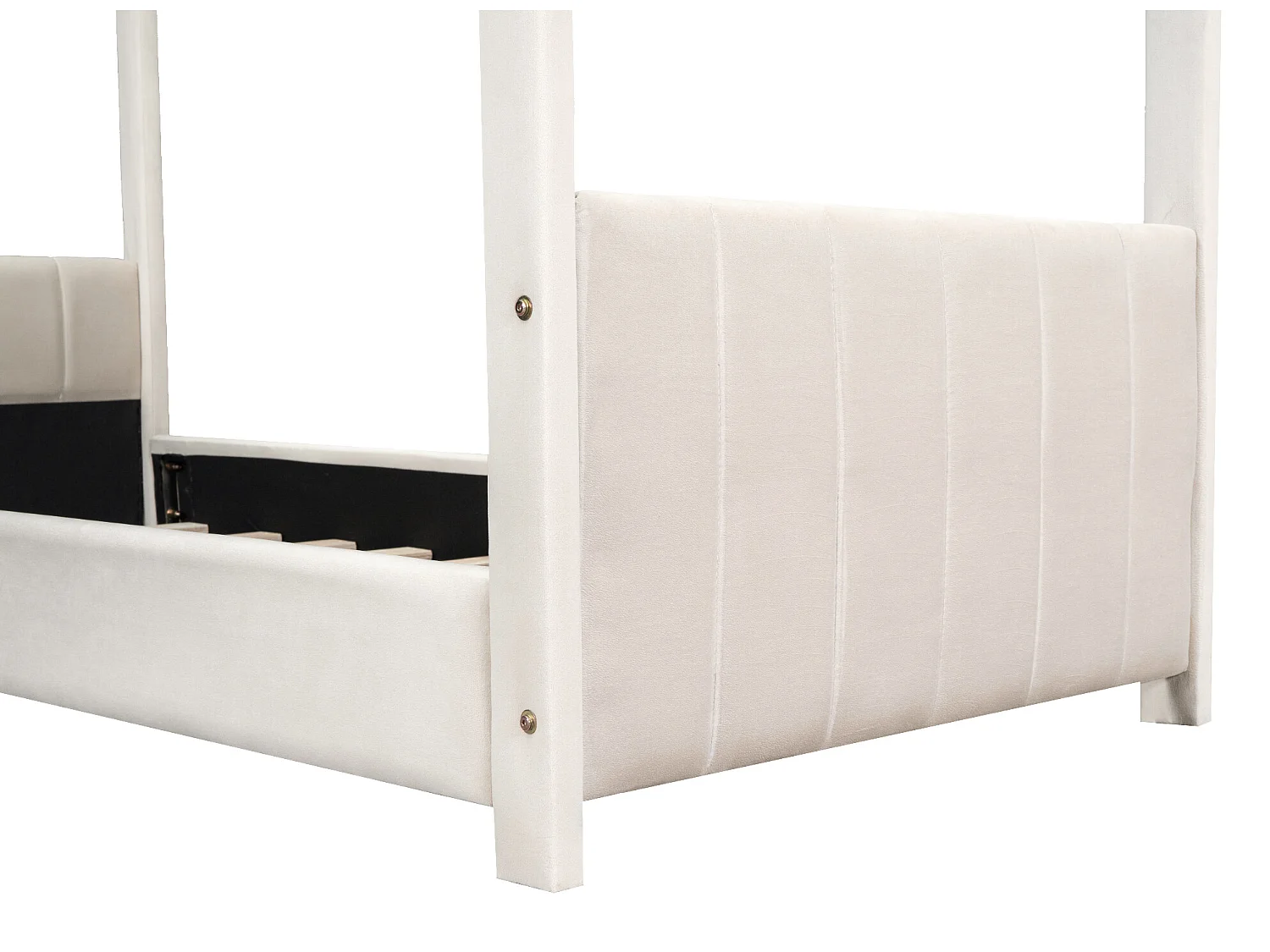 Hochbett mit Kopfteil 90 x 200 cm – mit Samt gepolstert – für Kinder – Farbe Beige