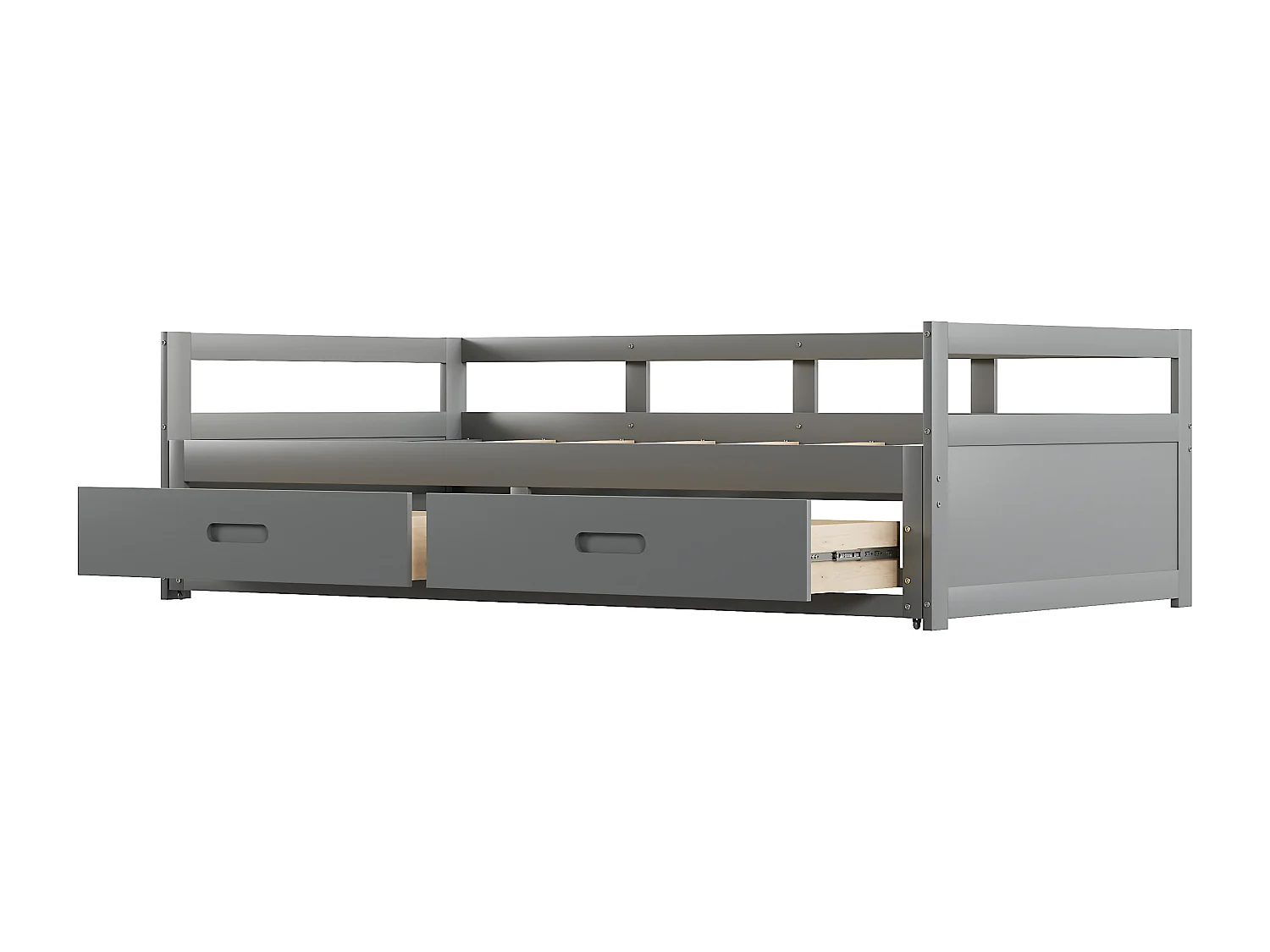 Lit gigogne pour enfant 90 x 200 cm avec 2 tiroirs - lit bébé - cadre en pin - coloris gris