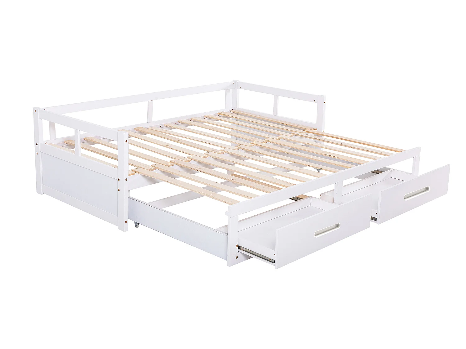 Kinderbed met onderschuifbed 90 x 200 cm met 2 lades - babybed - grenen frame - kleur wit