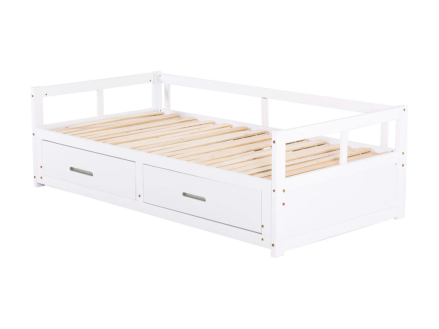 Kinderbed met onderschuifbed 90 x 200 cm met 2 lades - babybed - grenen frame - kleur wit