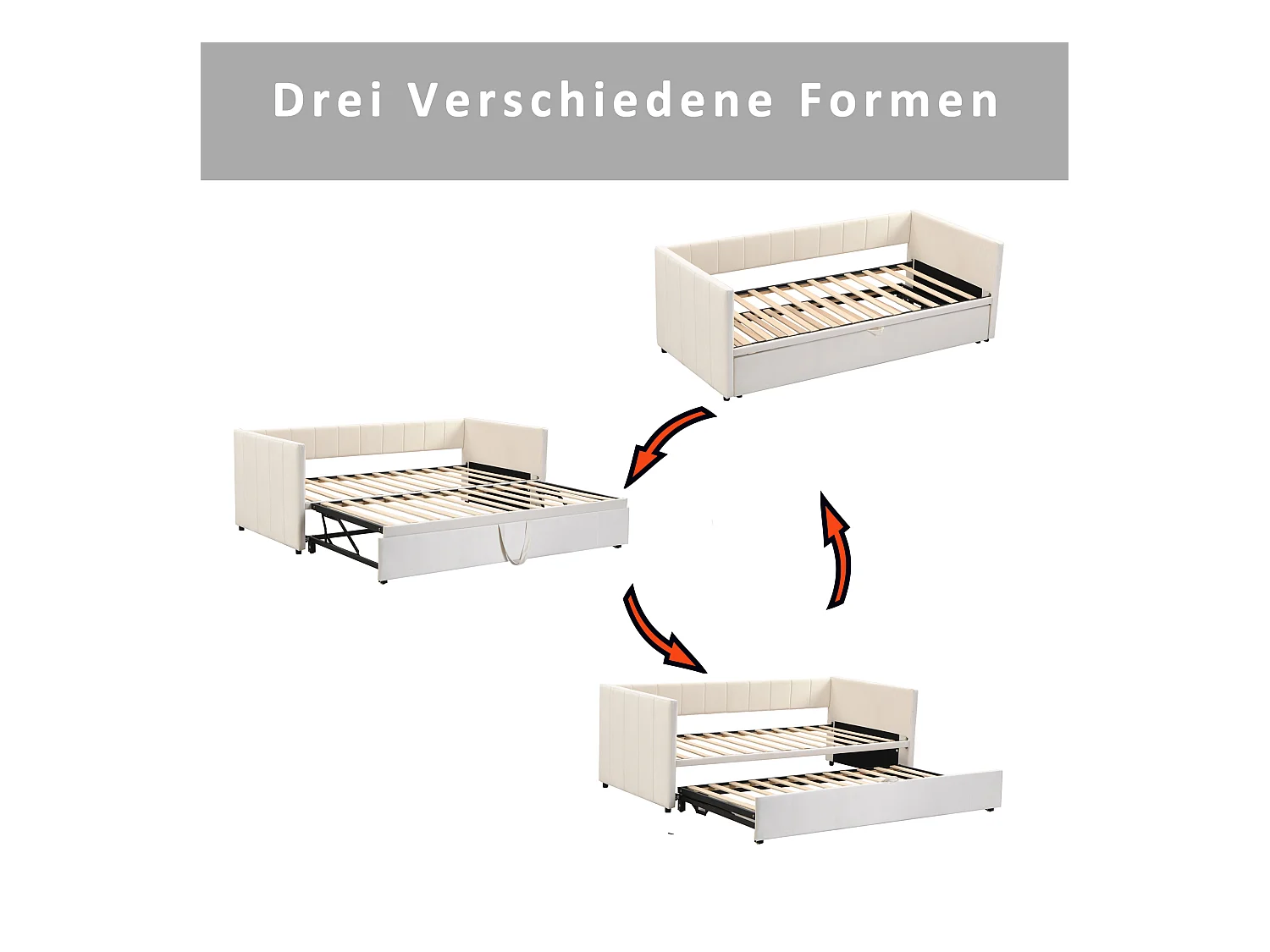 Kinderbed met onderschuifbed 90 x 200 cm - fluweel - inclusief bedbodem - kleur beige
