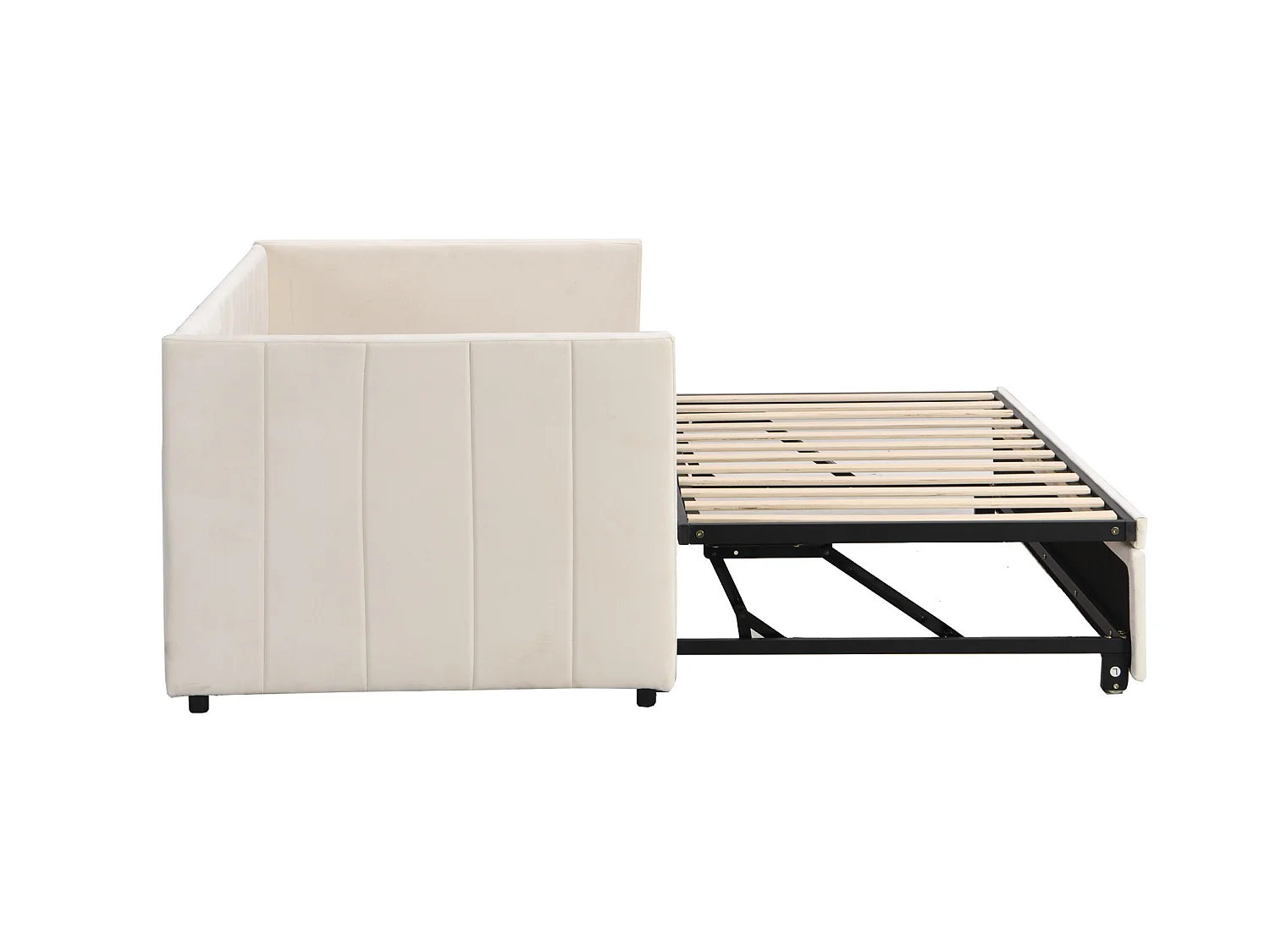 Lit gigogne 90 x 200 cm pour enfant - velours - sommier inclus - coloris beige