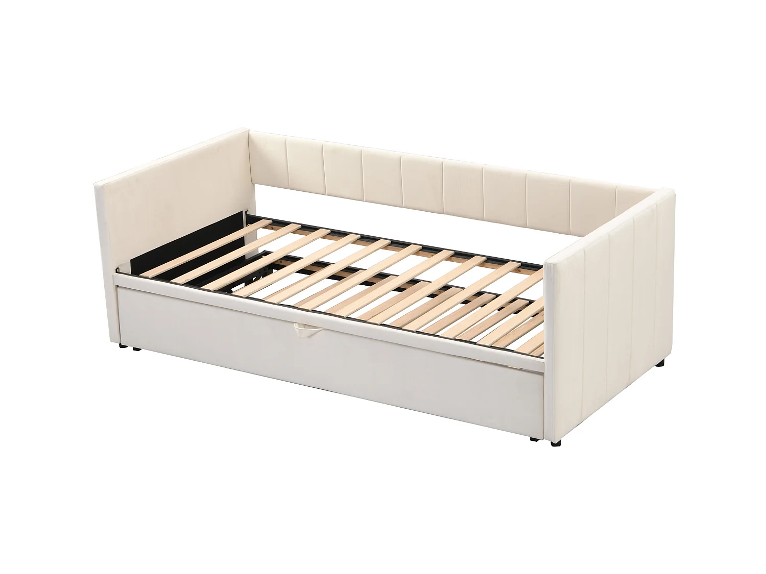 Lit gigogne 90 x 200 cm pour enfant - velours - sommier inclus - coloris beige