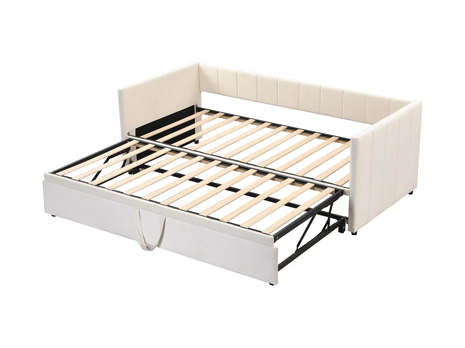 Lit gigogne 90 x 200 cm pour enfant - velours - sommier inclus - coloris beige