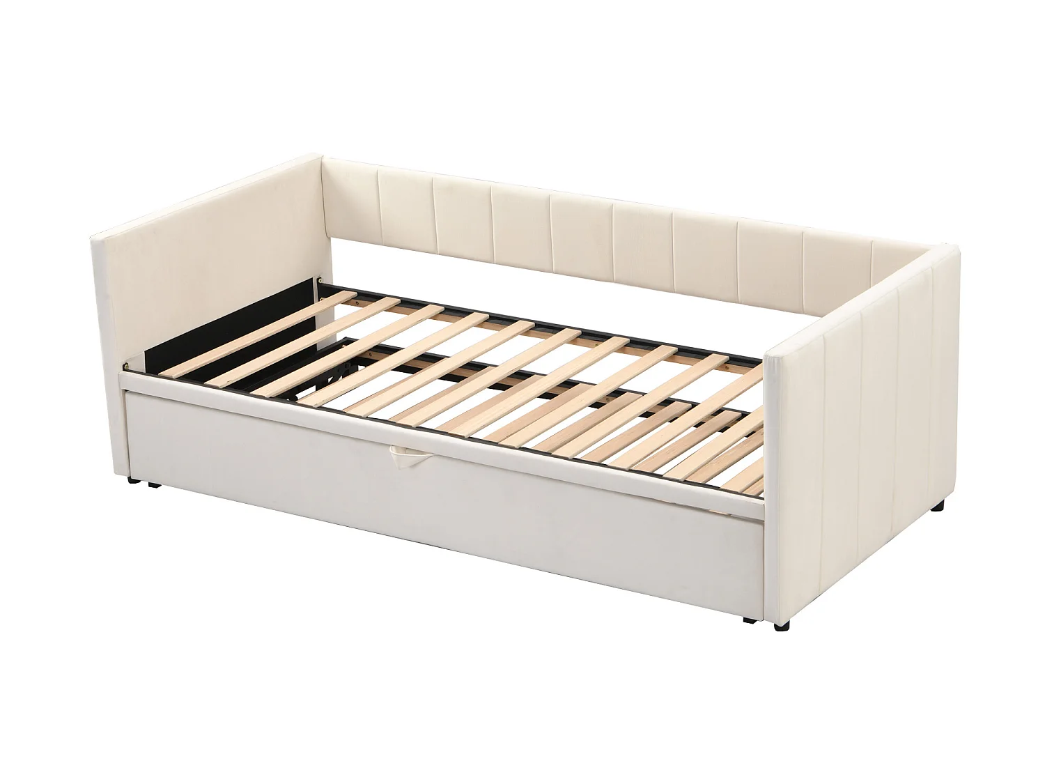 Kinderbed met onderschuifbed 90 x 200 cm - fluweel - inclusief bedbodem - kleur beige