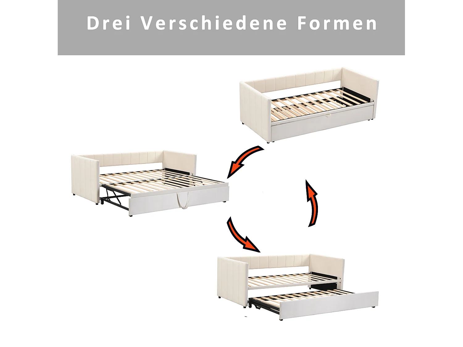 Kinderbed met onderschuifbed 90 x 200 cm - fluweel - inclusief bedbodem - kleur beige