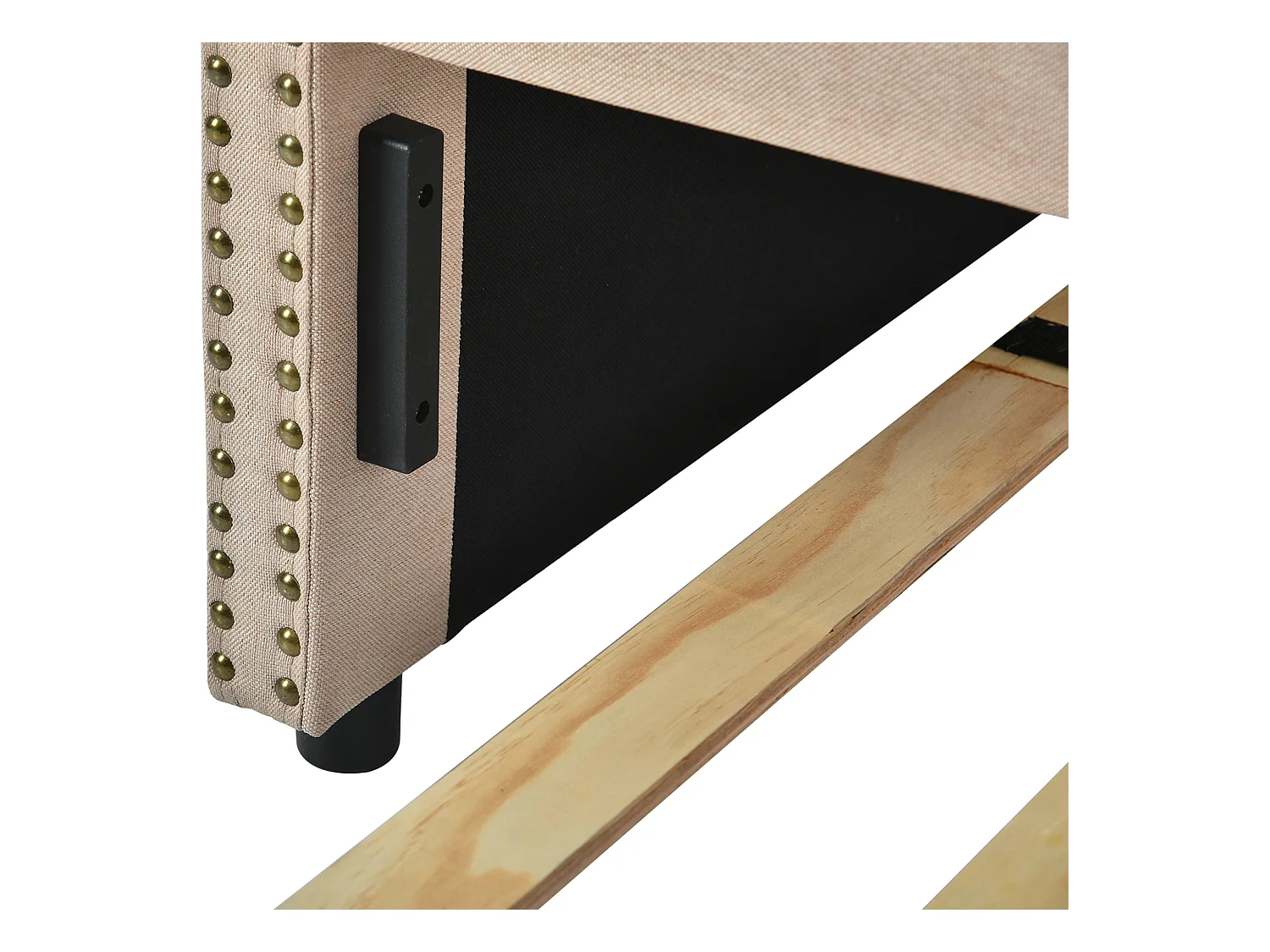 Onderschuifbed 90 x 200 cm - linnenstof - knopen en klinknagels - klassieke stijl - beige kleur