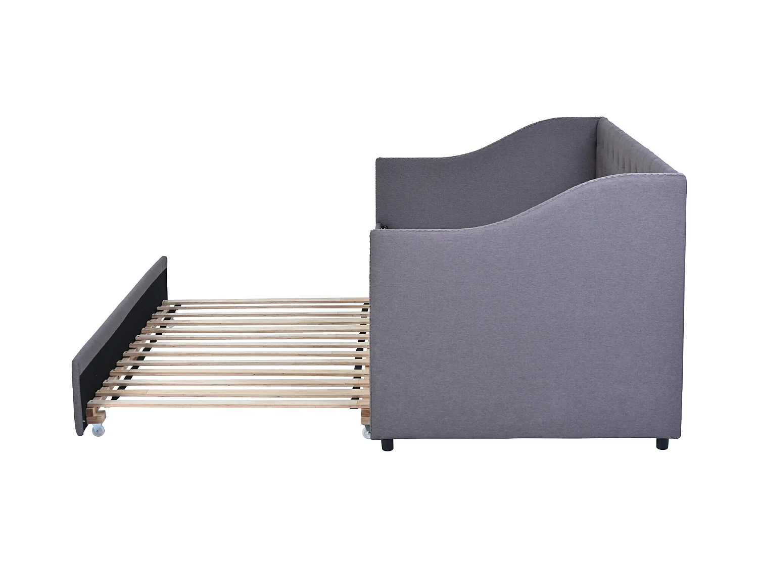 Lit gigogne 90 x 200 cm - tissu lin - boutons et rivets - style classique - coloris gris