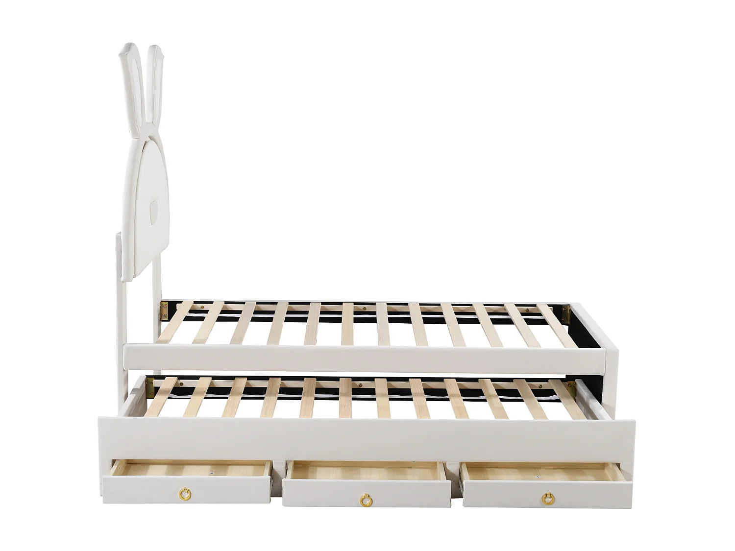 Lit gigogne 90 x 200 cm pour enfant en velours - 3 tiroirs - LEDs - coloris blanc