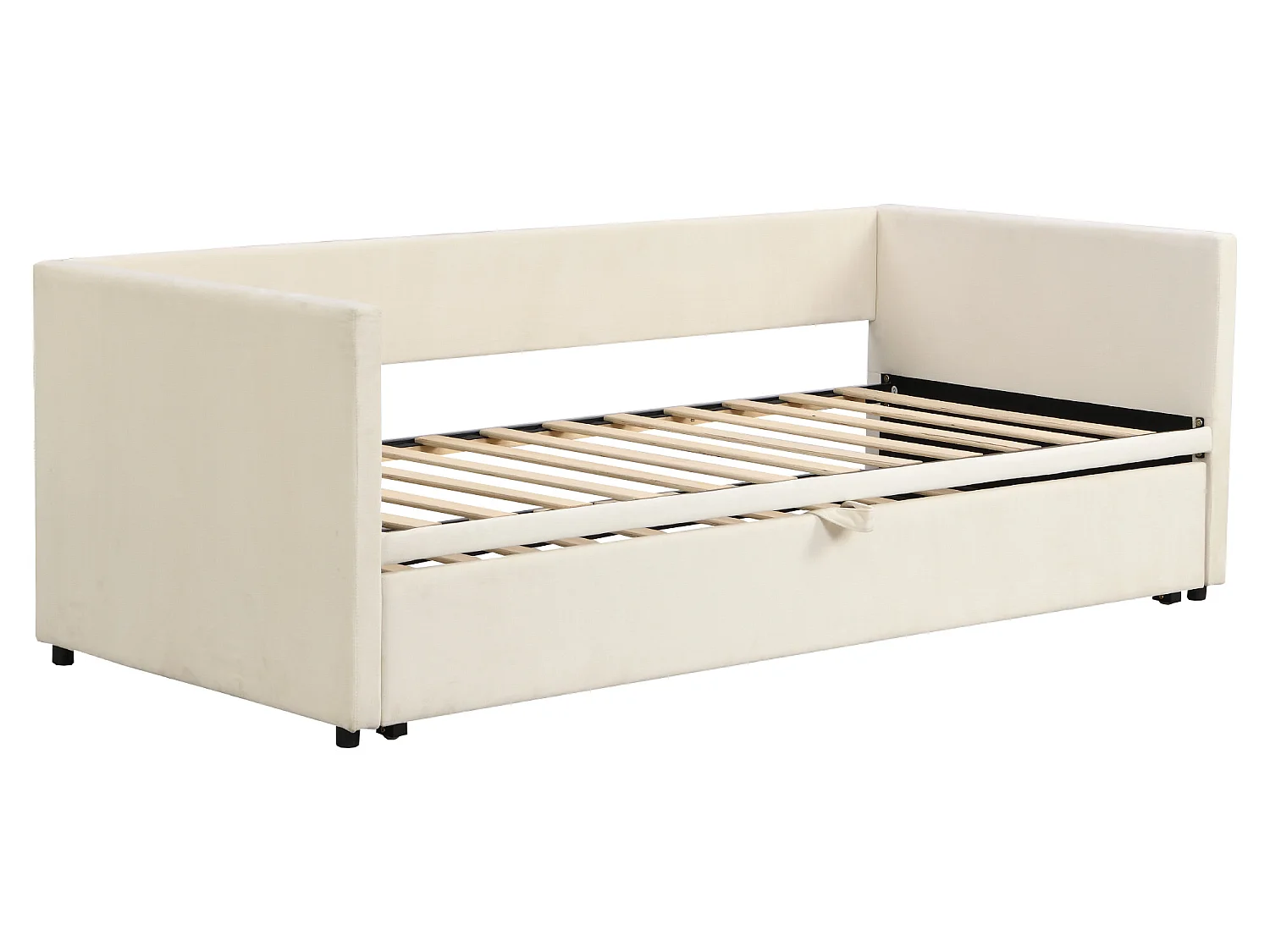 Lit gigogne 90 x 200 cm pour enfant - velours - style contemporain - coloris beige