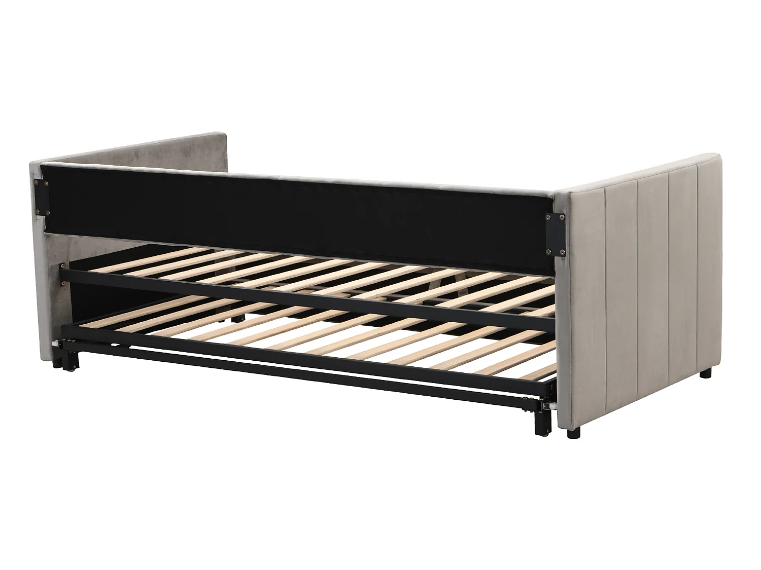 Lit gigogne 90 x 200 cm pour enfant - velours - sommier inclus - coloris gris