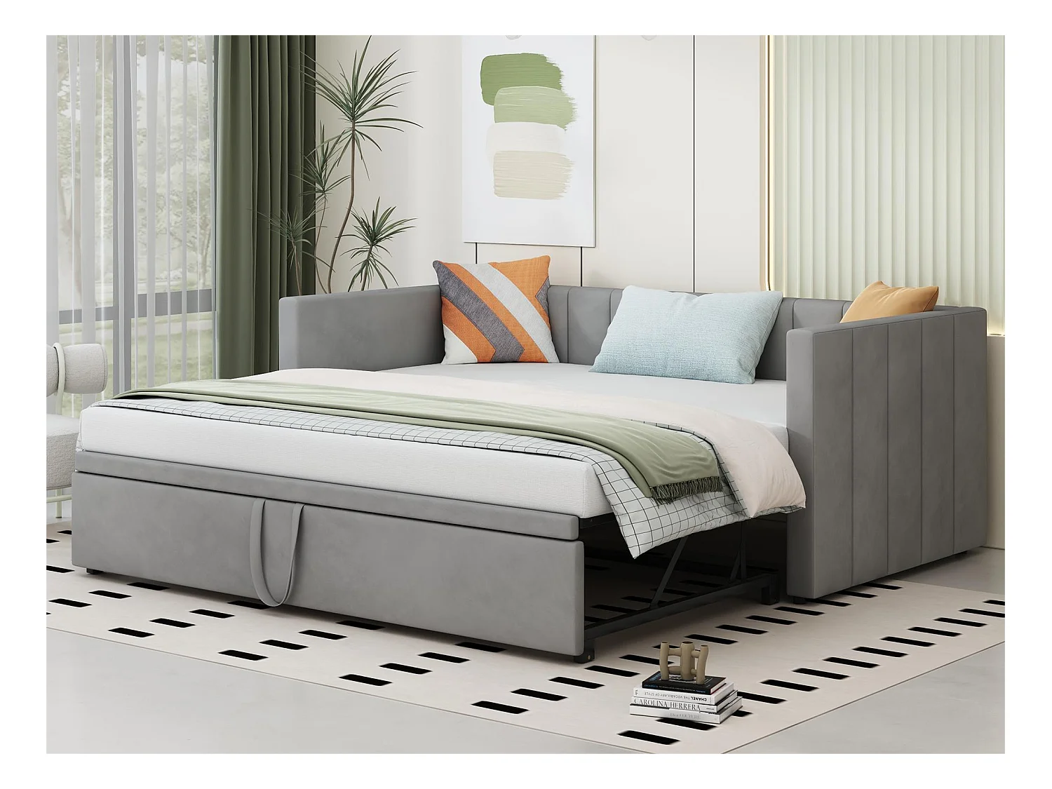 Lit gigogne 90 x 200 cm pour enfant - velours - sommier inclus - coloris gris