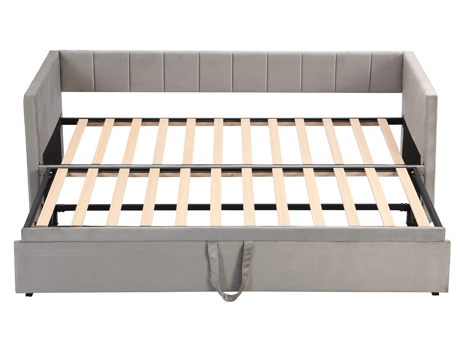 Lit gigogne 90 x 200 cm pour enfant - velours - sommier inclus - coloris gris