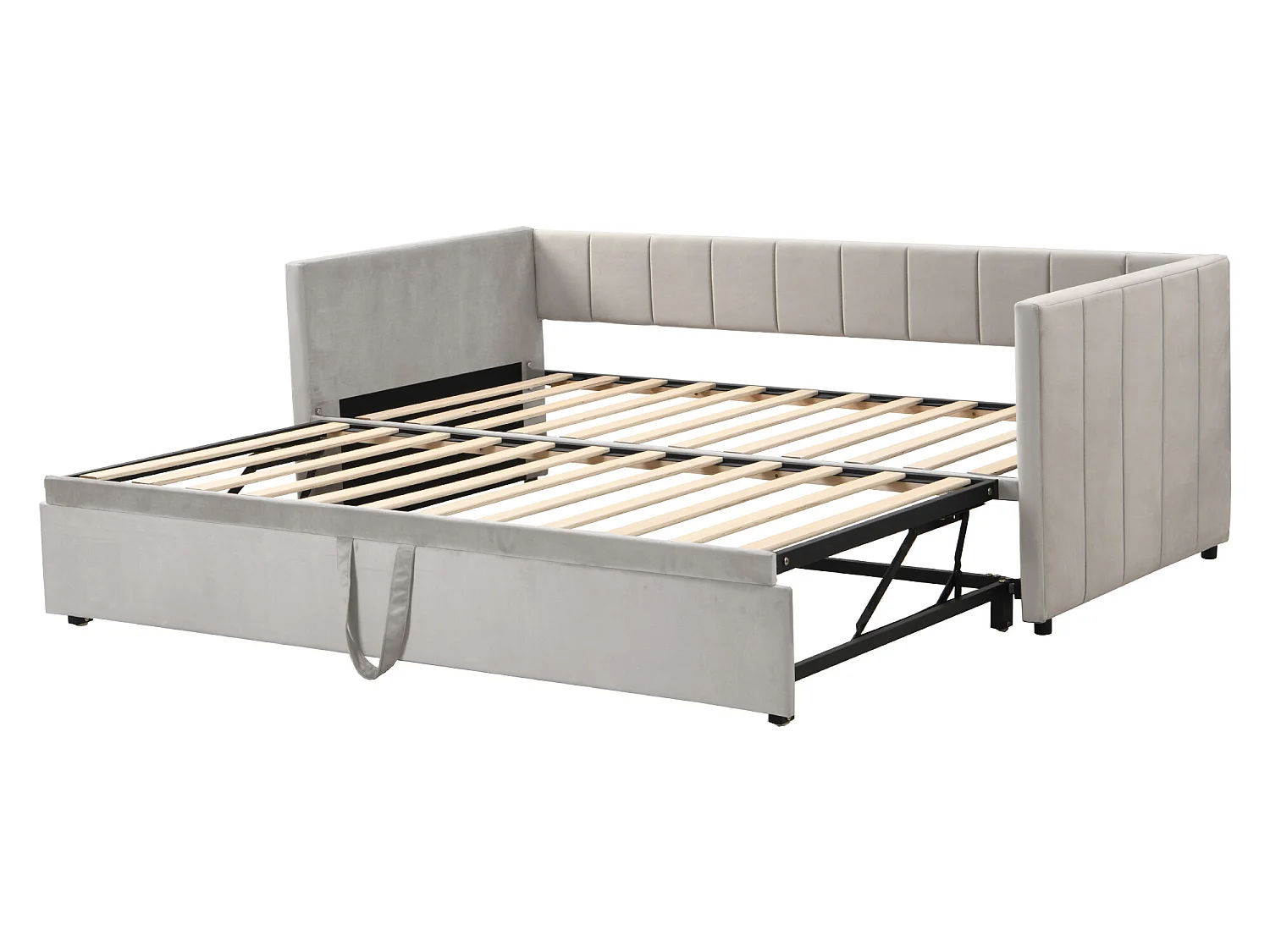 Lit gigogne 90 x 200 cm pour enfant - velours - sommier inclus - coloris gris