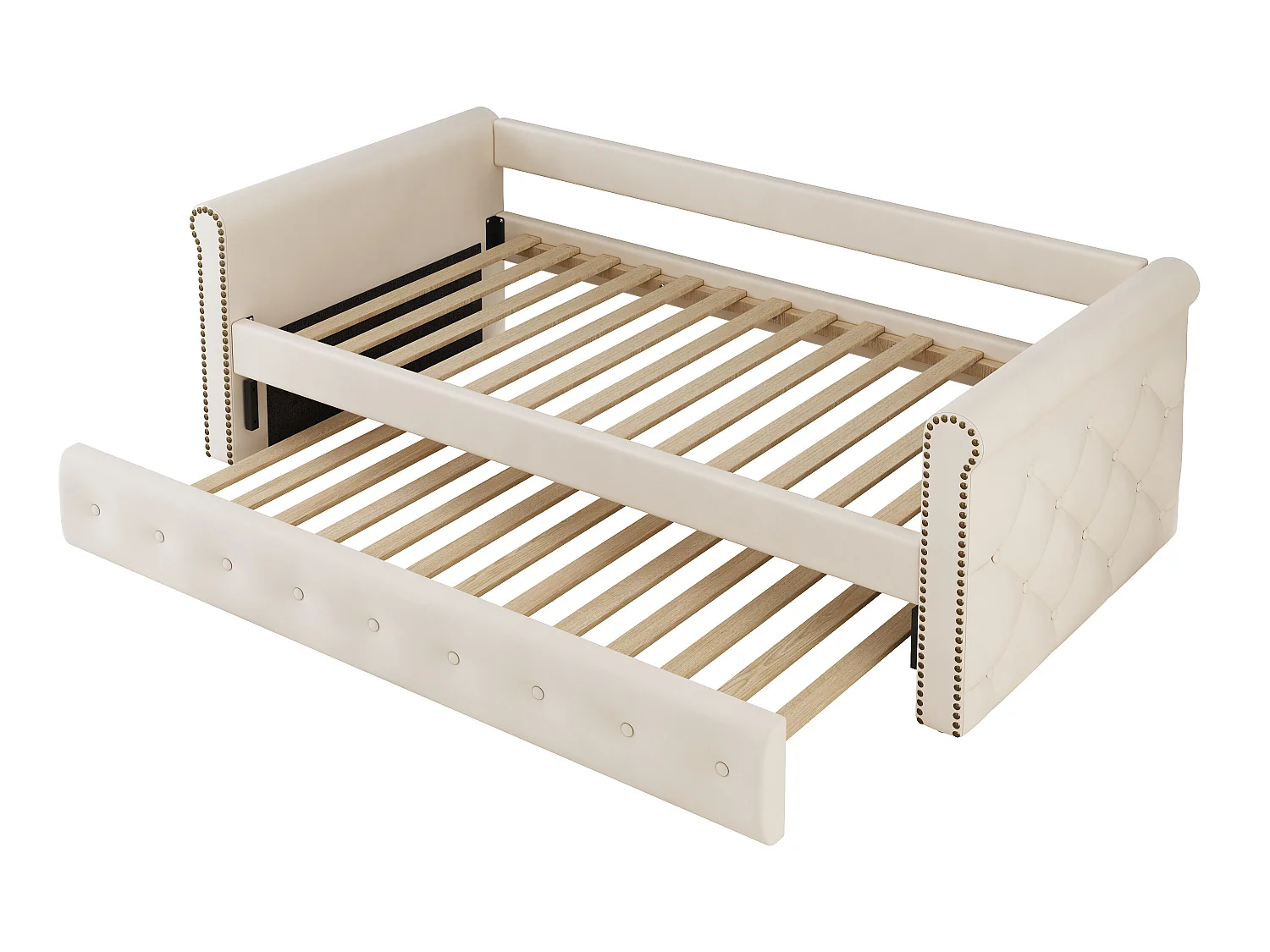 Uitschuifbed 90 x 200 cm - linnen stof - inclusief bedbodem - beige kleur