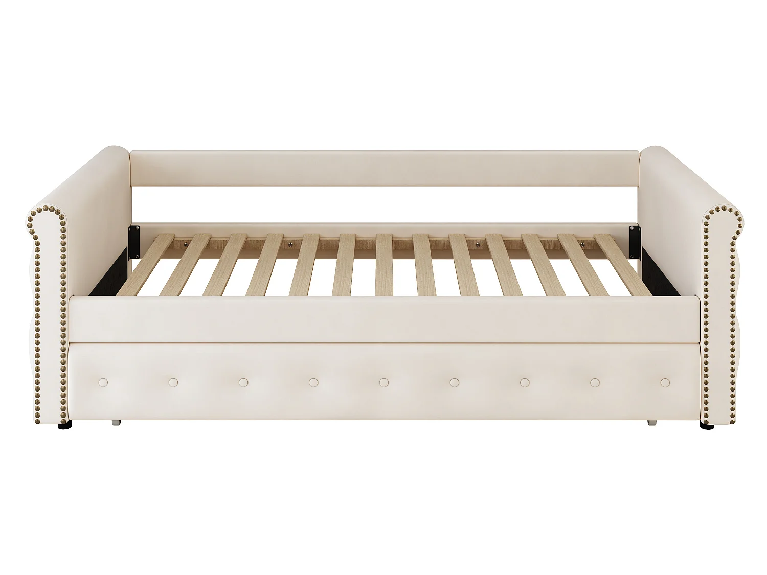 Uitschuifbed 90 x 200 cm - linnen stof - inclusief bedbodem - beige kleur