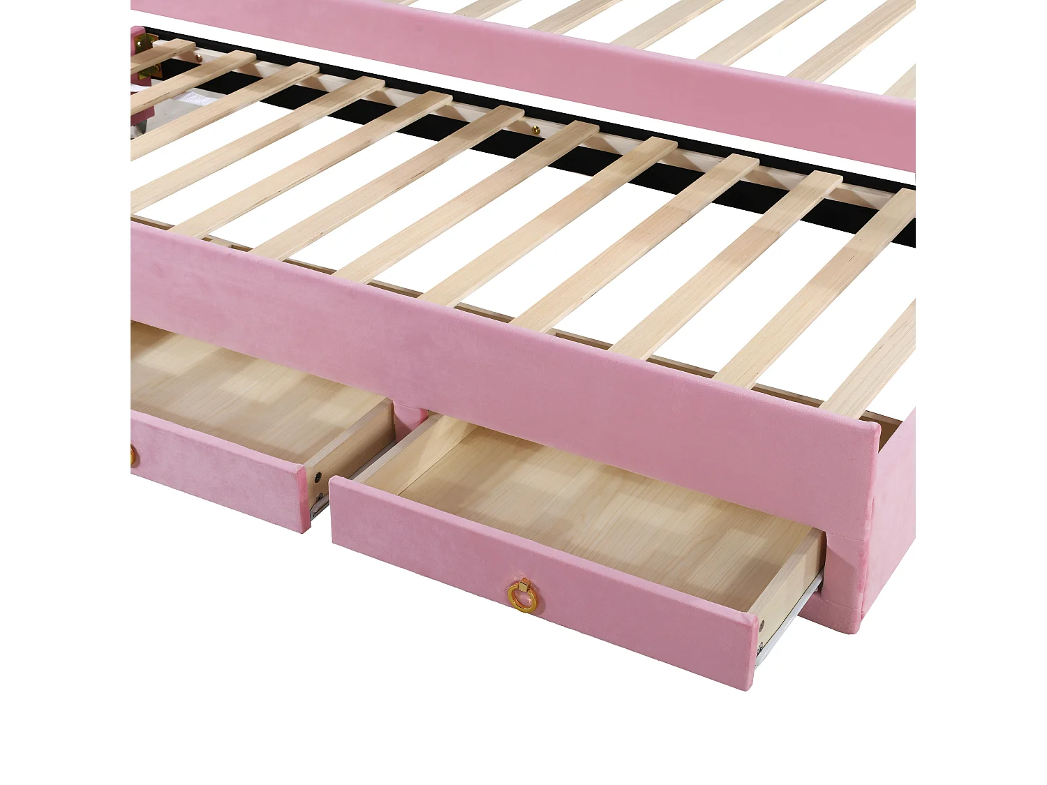 Lit gigogne 90 x 200 cm pour enfant en velours - 3 tiroirs - LEDs - coloris rose