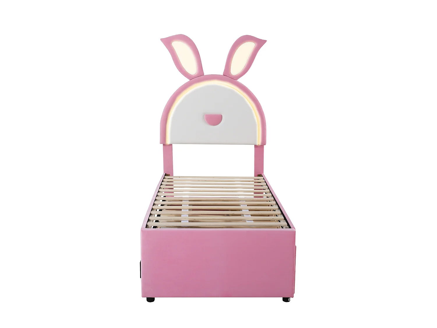 Letto estraibile 90 x 200 cm per bambini in velluto - 3 cassetti - LED - colore rosa