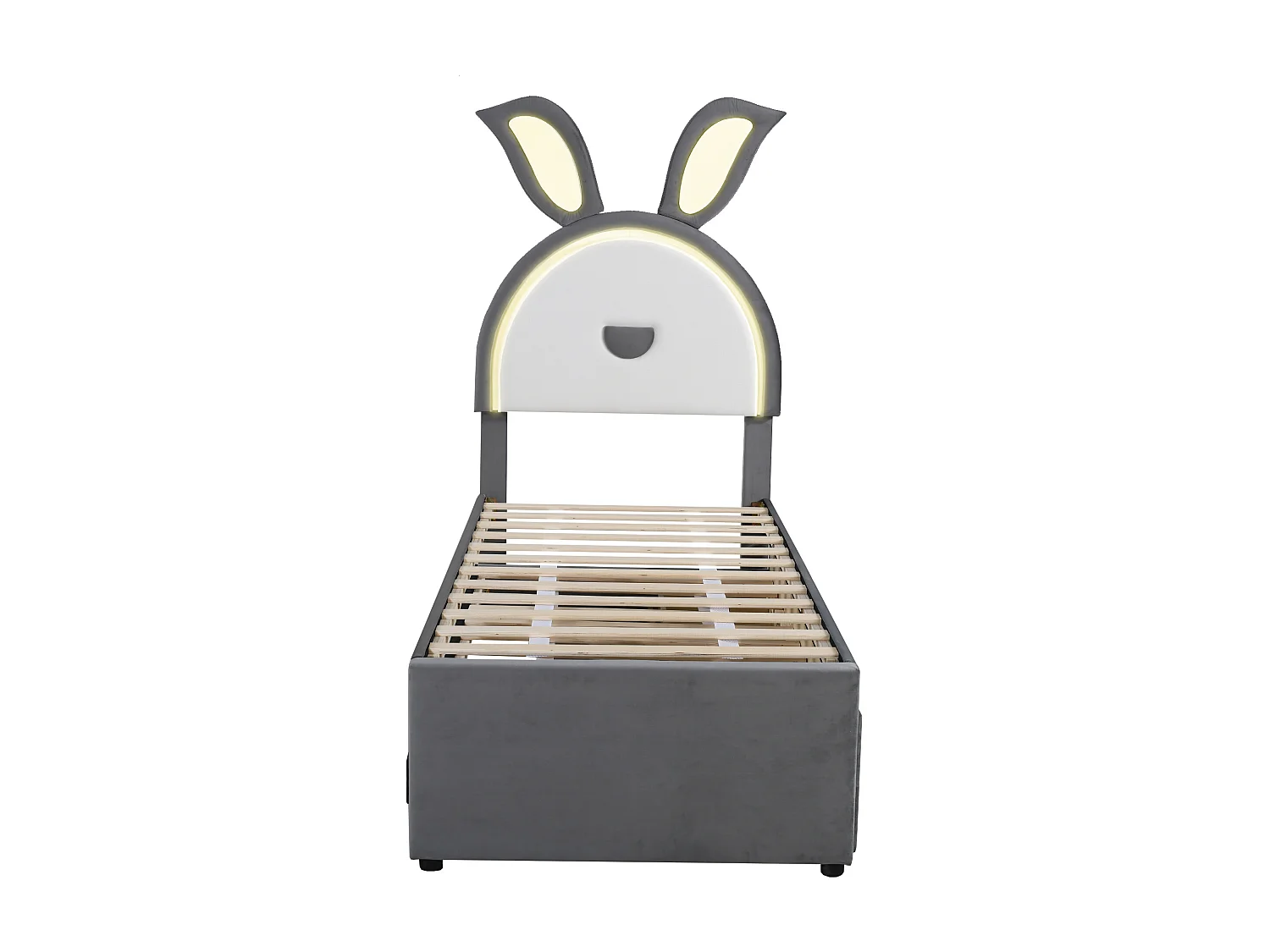 Lit gigogne 90 x 200 cm pour enfant en velours - 3 tiroirs - LEDs - coloris gris