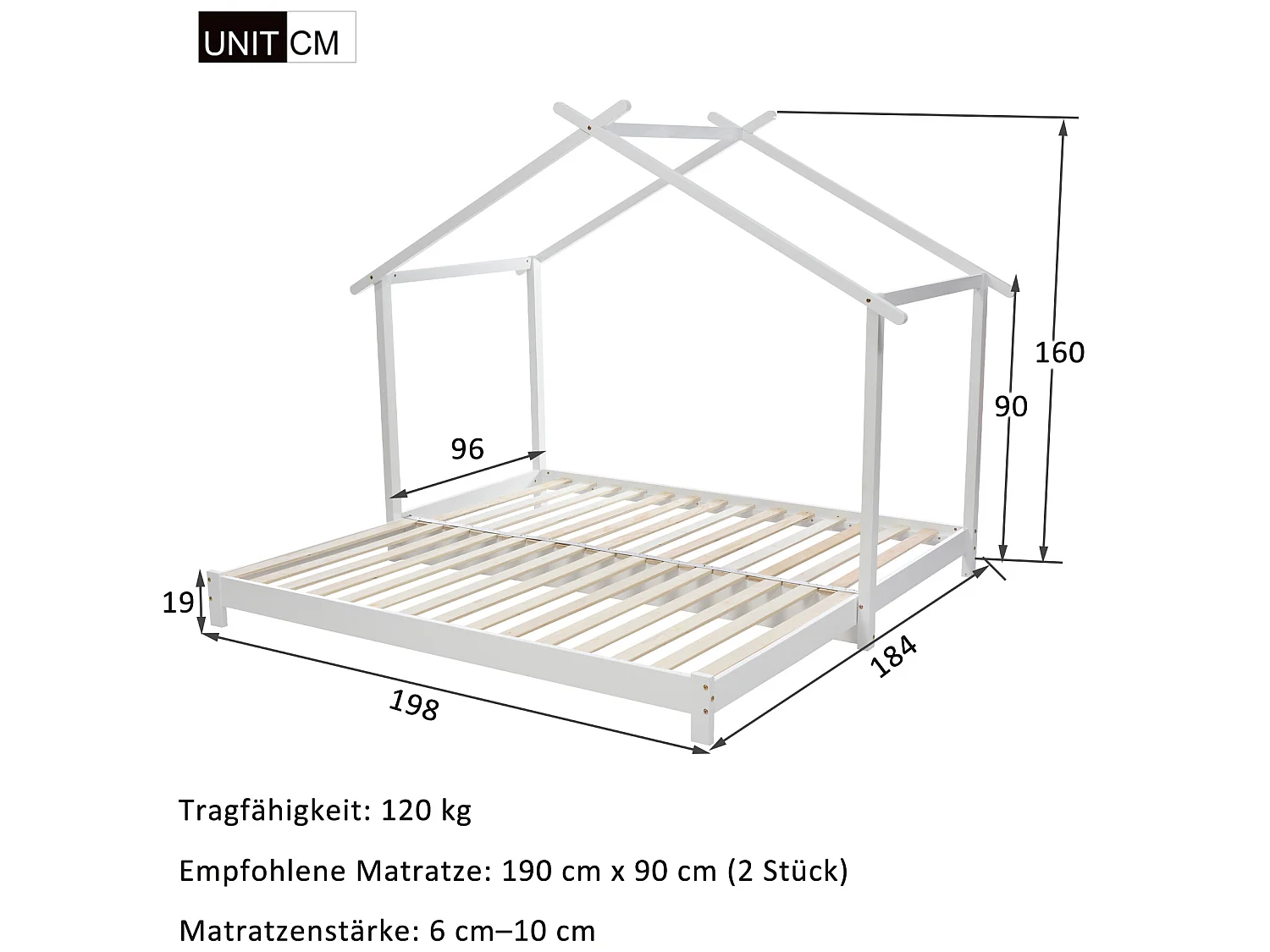 Lit gigogne pour enfant 90 x 190 cm - lit bébé - cadre en pin - coloris blanc