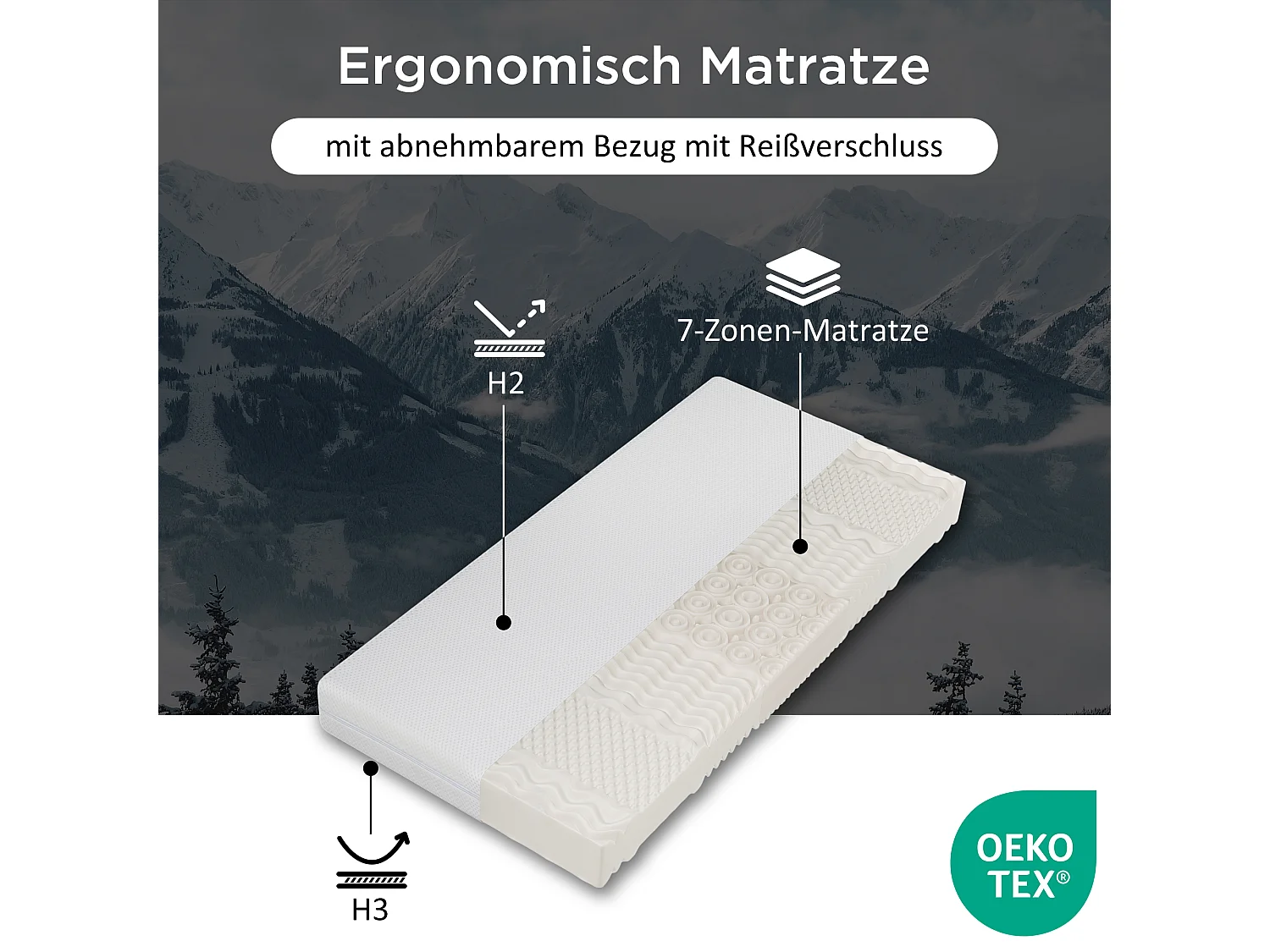 90 x 200 cm schuimmatras 7 comfortzones dikte 20cm - Merax