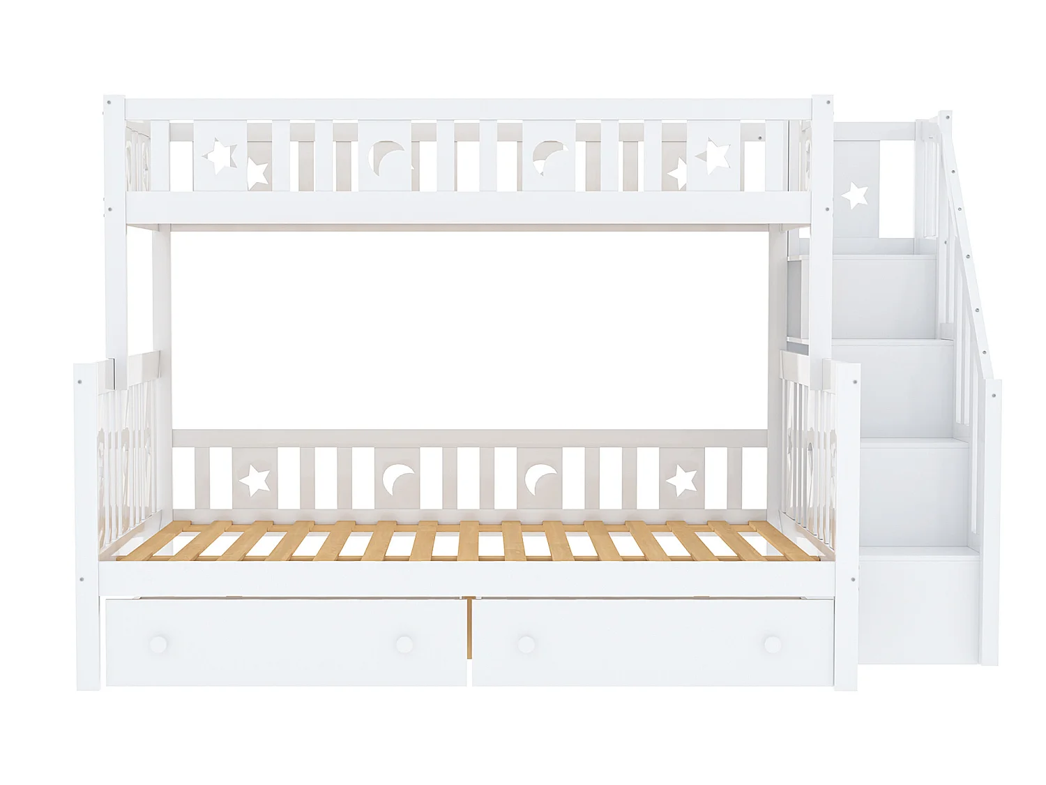 Stapelbed 90 x 200 cm + 140x200 cm - 2 laden + planken - massief hout - witte kleur