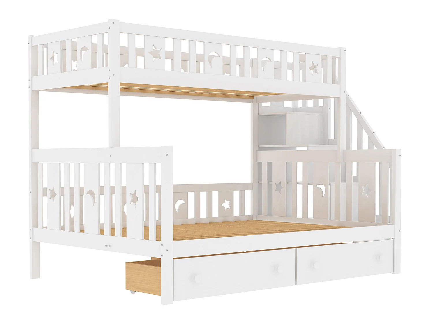 Stapelbed 90 x 200 cm + 140x200 cm - 2 laden + planken - massief hout - witte kleur