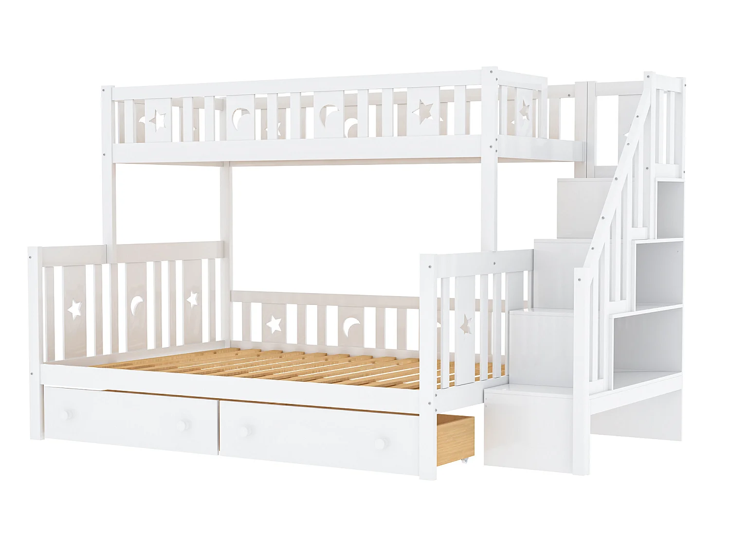 Stapelbed 90 x 200 cm + 140x200 cm - 2 laden + planken - massief hout - witte kleur