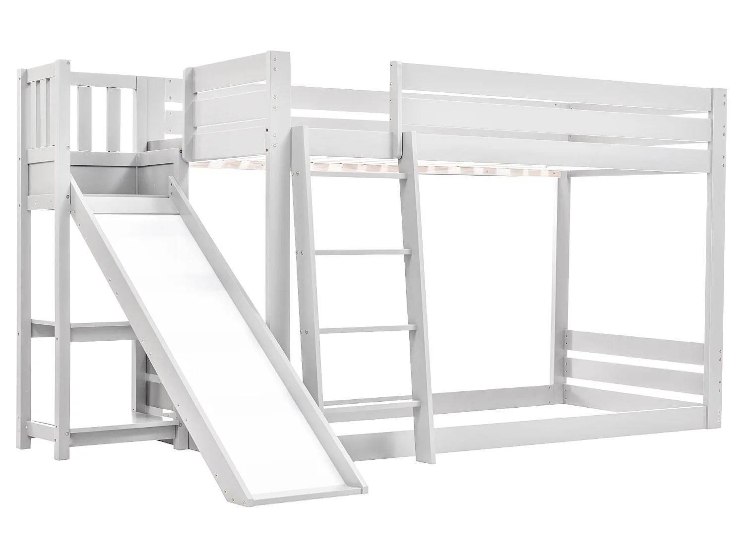 Lit superposé 2 x 90 x 200cm - toboggan + étagères - cadre en pin - coloris blanc