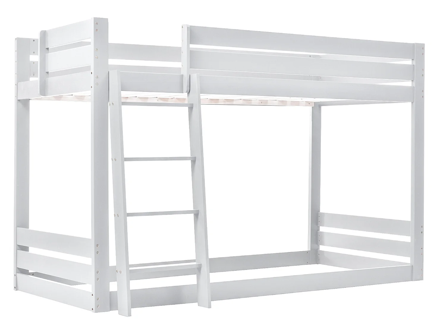 Lit superposé 2 x 90 x 200cm - toboggan + étagères - cadre en pin - coloris blanc