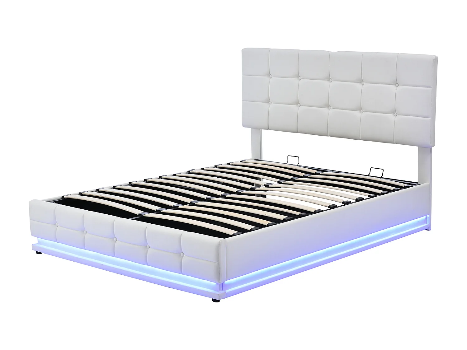 Lit coffre 140 x 200 cm - cuir PU -  LEDs et sommier inclus - pour adulte- coloris blanc