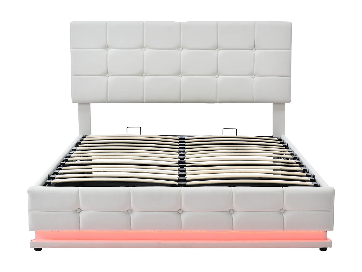 Lit coffre 140 x 200 cm - cuir PU -  LEDs et sommier inclus - pour adulte- coloris blanc