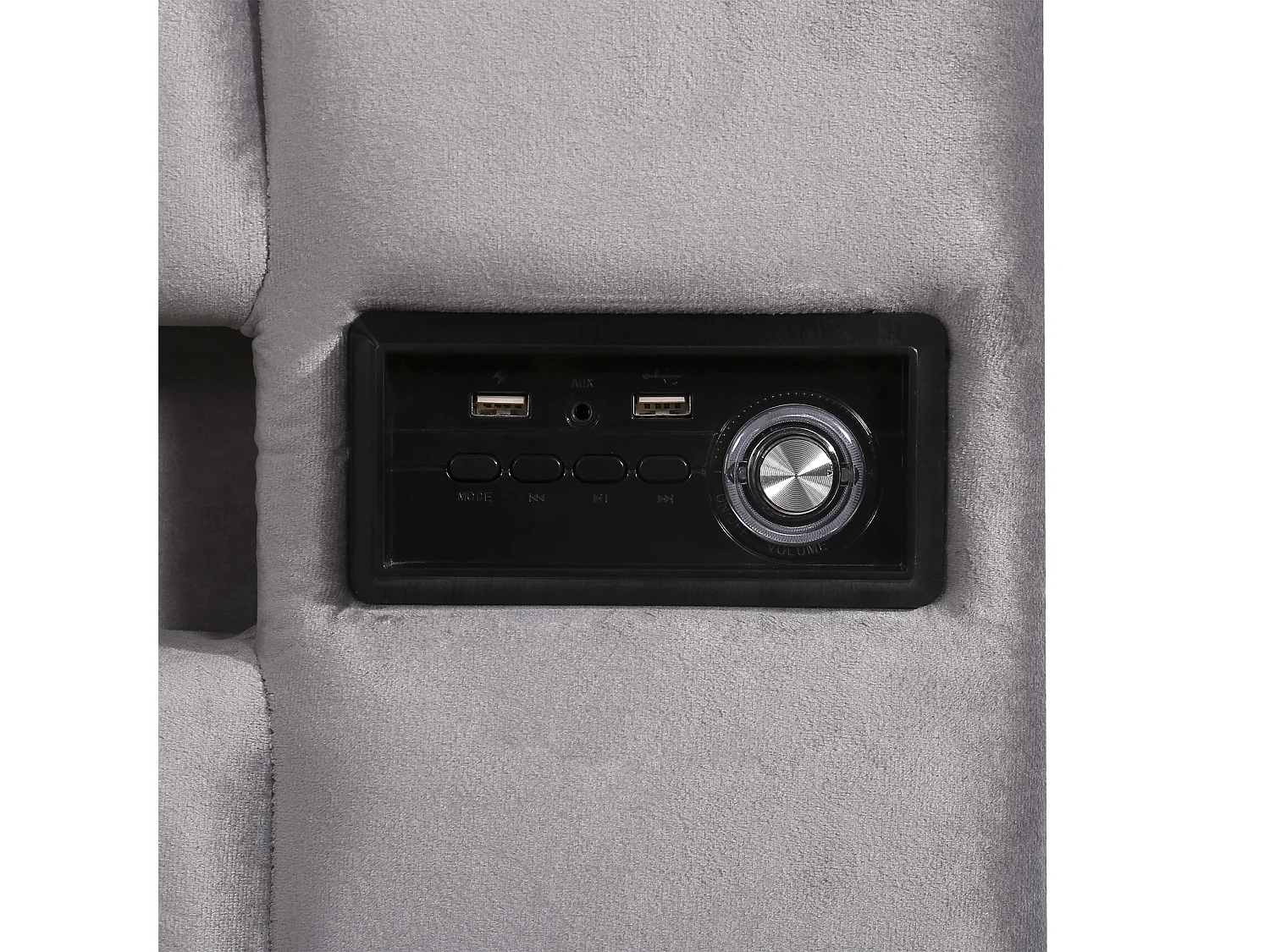 Lit coffre 140 x 200 cm - Velours - Bluetooth, LEDs et prise USB - Style contemporain - Coloris gris