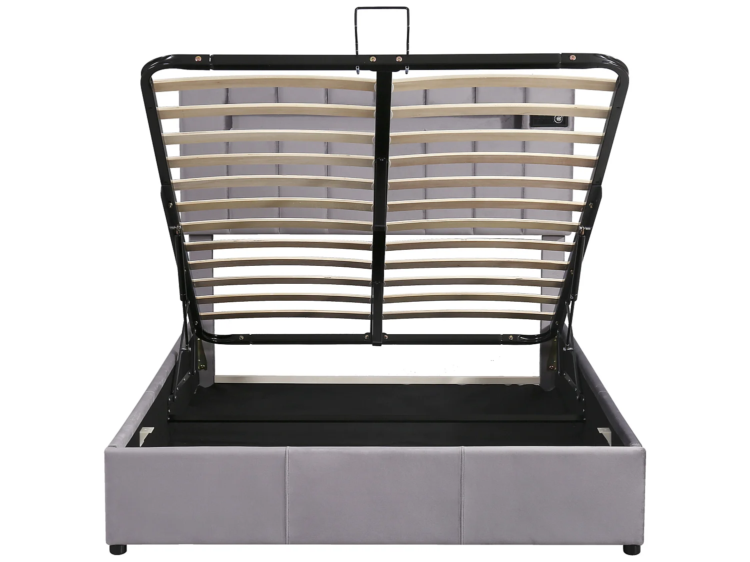 Lit coffre 140 x 200 cm - Velours - Bluetooth, LEDs et prise USB - Style contemporain - Coloris gris