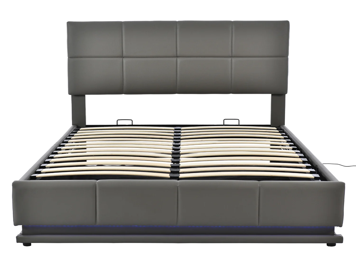Lit coffre avec tête de lit réglable - 160 x 200 cm - cuir PU - LEDs - coloris gris