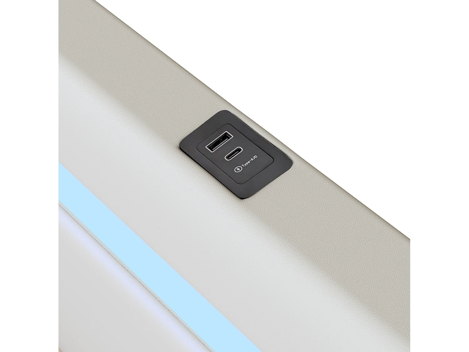 Cama com arrumação 90 x 200 cm - Couro PU - LEDs, Bluetooth e porta USB - cor branca