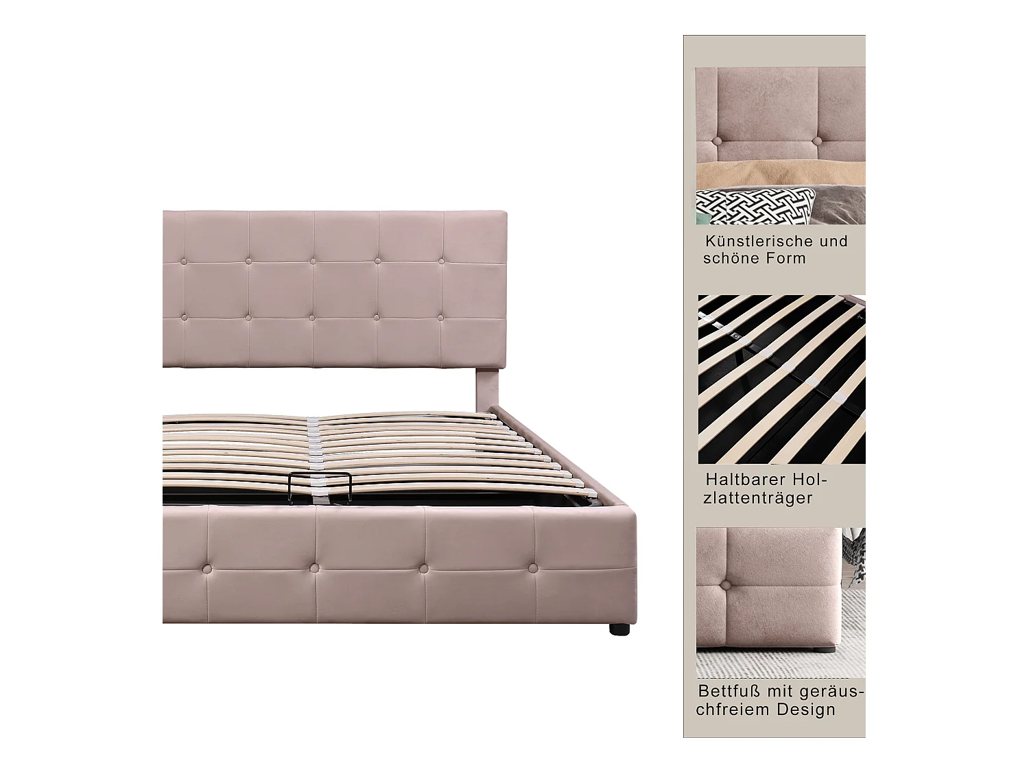 Lit coffre 140x200cm - velours - tête de lit réglable - coloris beige