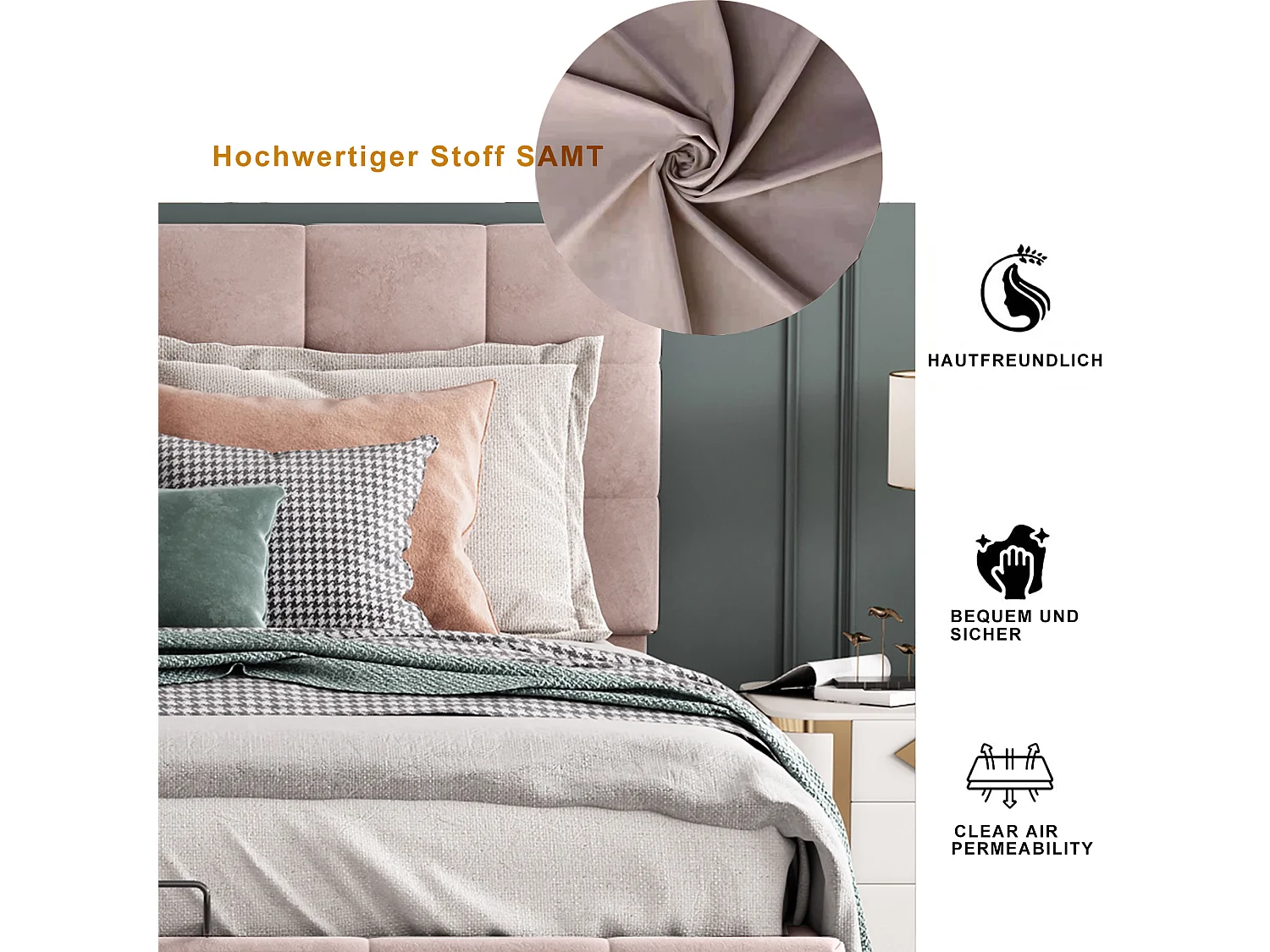 Opbergbed 140x200cm - fluweel - verstelbaar hoofdeinde - beige kleur