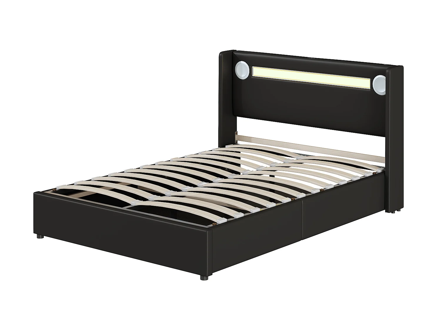 Lit coffre 140 x 200 cm - cuir PU - LEDs, bluetooth et prise USB - coloris noir