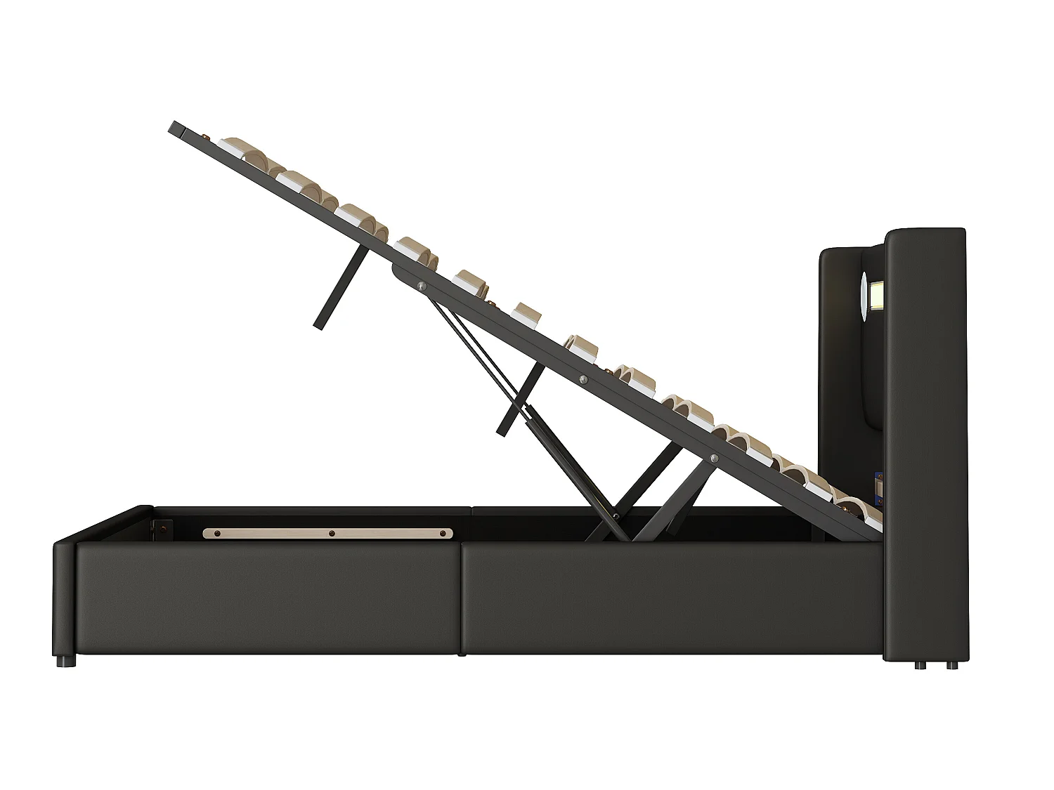 Lit coffre 140 x 200 cm - cuir PU - LEDs, bluetooth et prise USB - coloris noir