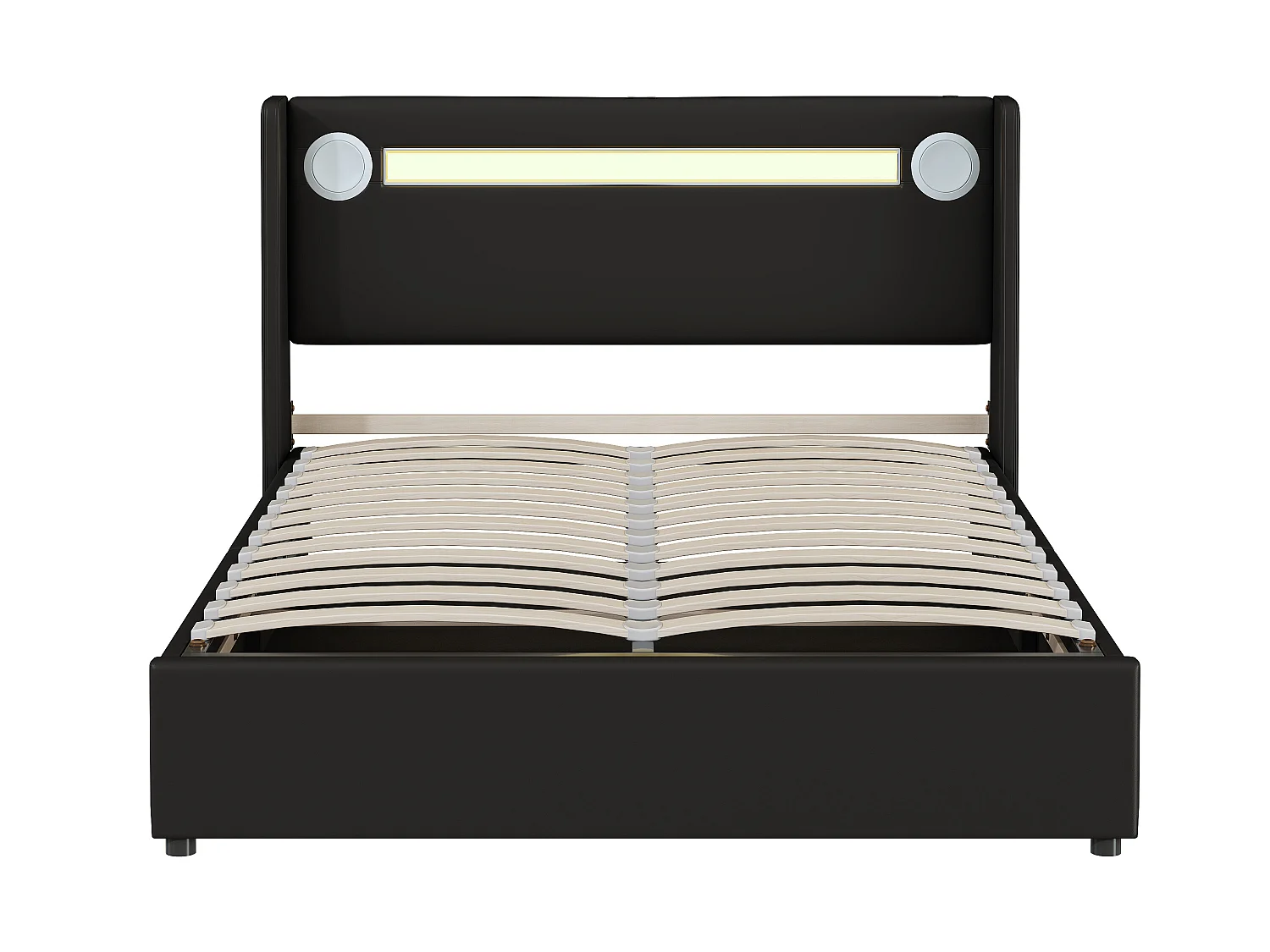 Lit coffre 140 x 200 cm - cuir PU - LEDs, bluetooth et prise USB - coloris noir