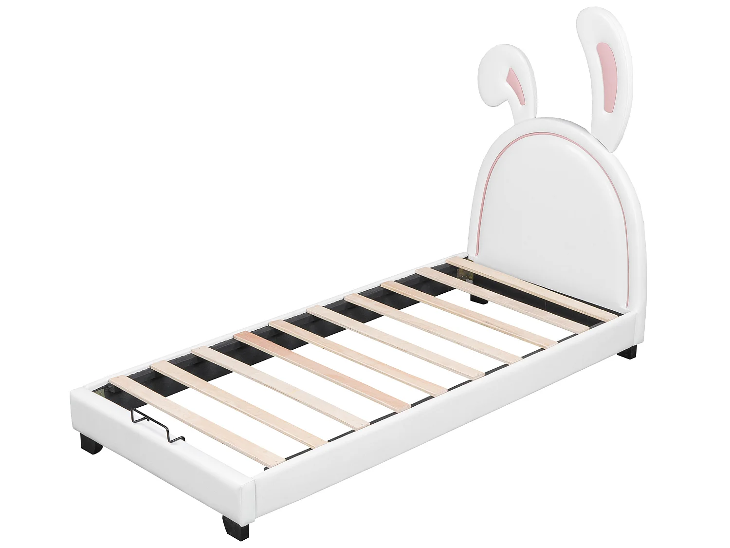 Lit coffre avec tête de lit lapin - 90 x 200cm - cuir PU - pour enfant - coloris blanc
