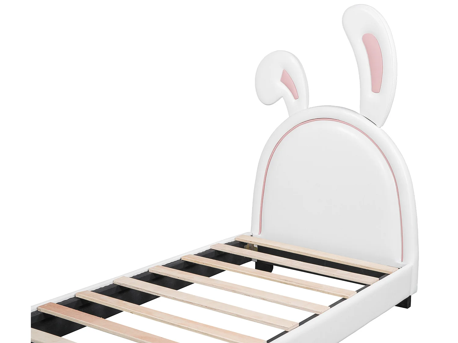 Lit coffre avec tête de lit lapin - 90 x 200cm - cuir PU - pour enfant - coloris blanc